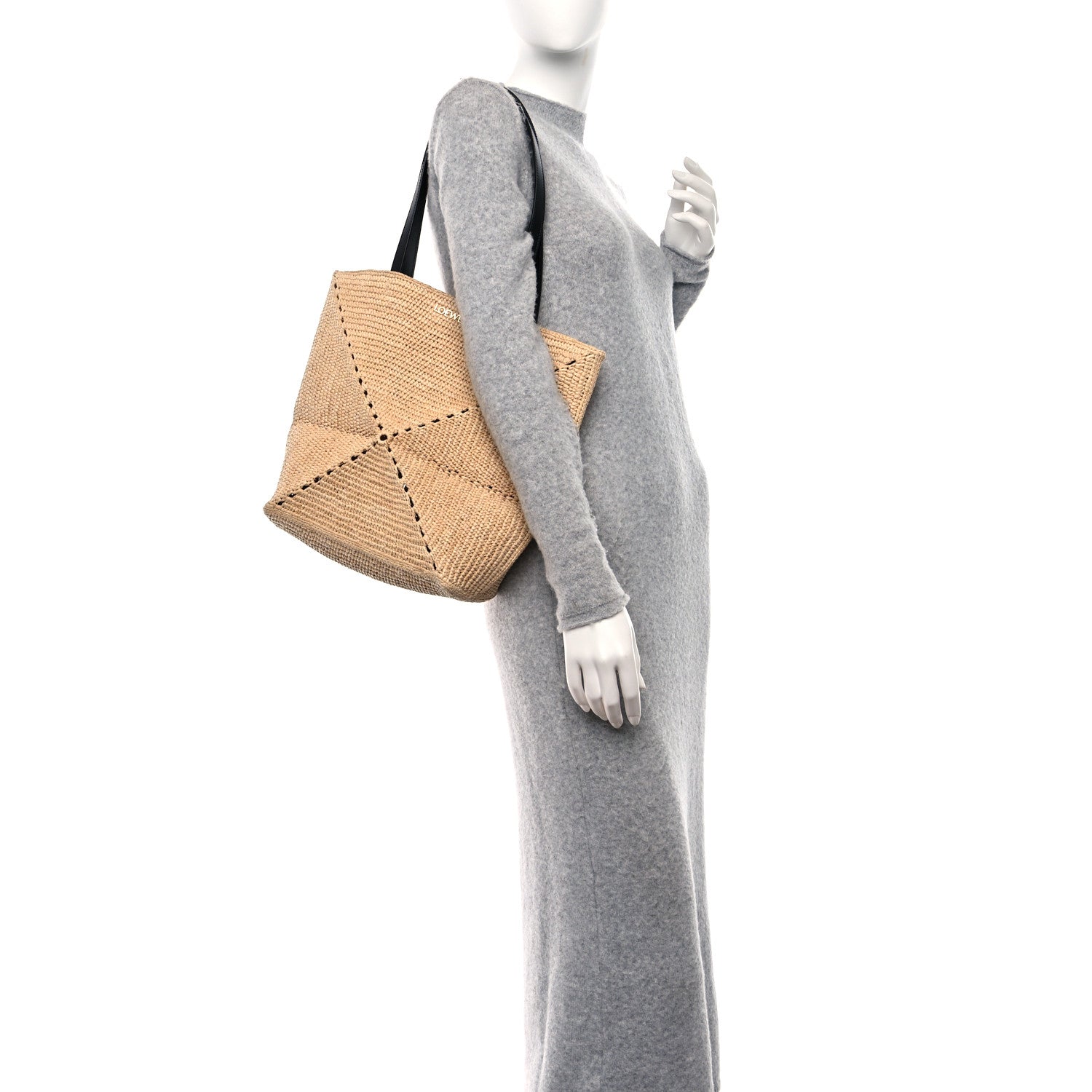 Loewe Raffia Calfskin Medium Puzzle Fold Tote Natura 2 of 9