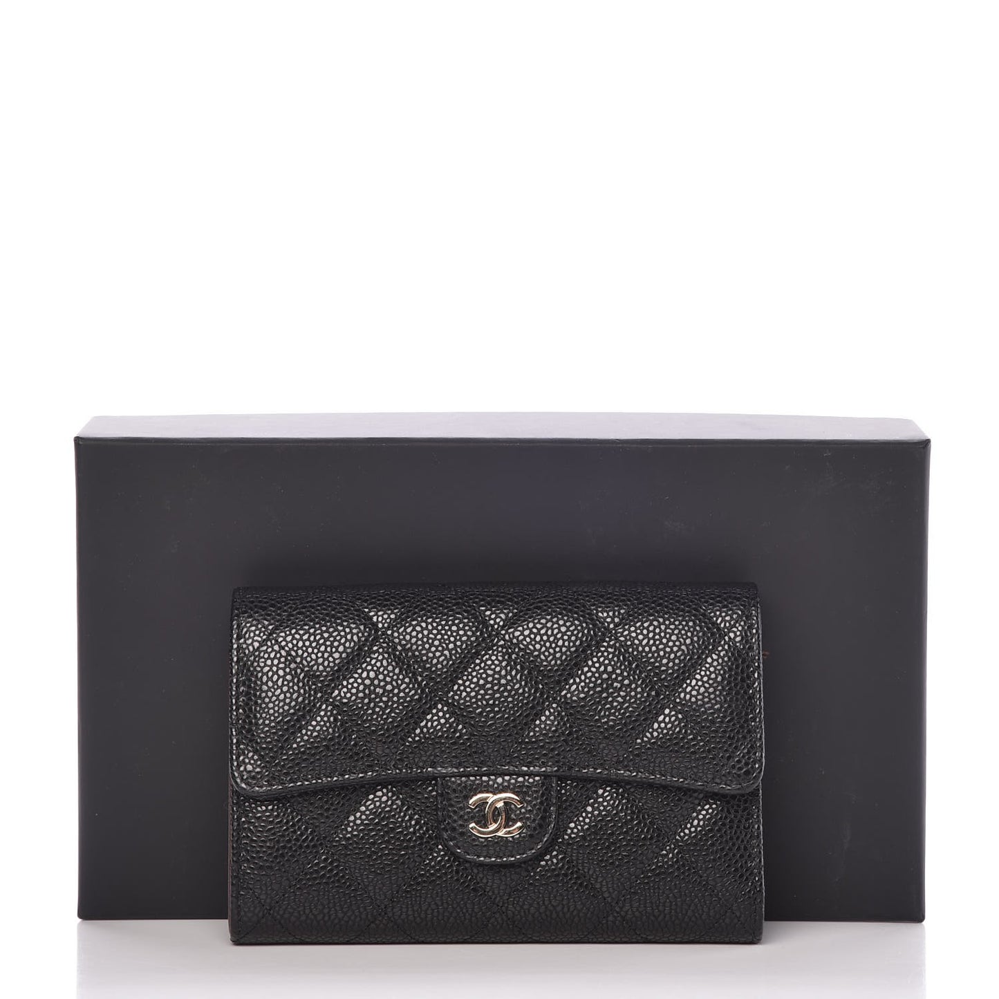 Caviar Quilted Medium Flap Wallet Black