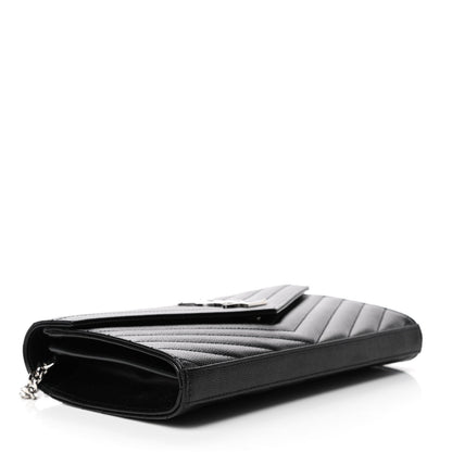 Saint Laurent Grain De Poudre Matelasse Chevron Monogram Chain Wallet Black 3 of 4