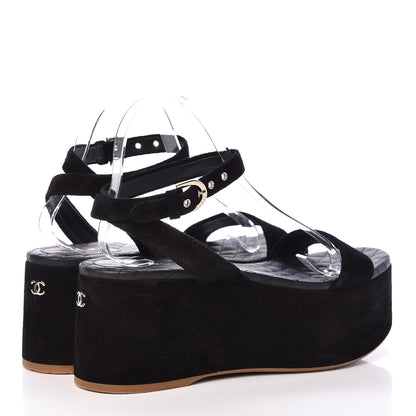 Chanel Suede Platform Wedge Sandals 40 Black 4 of 15