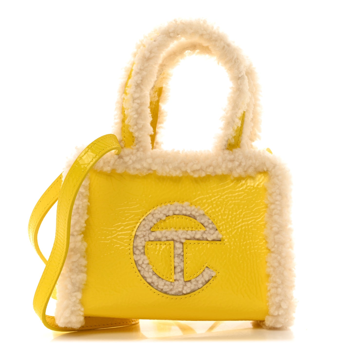 X UGG Crinkle Patent Shearling Small Shopping Bag Taxi