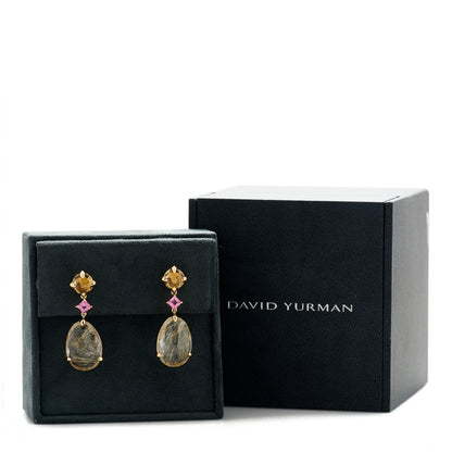 David Yurman 18K Yellow Gold Rutilated Quartz Pink Tourmaline Citrine Chatelaine Drop Earrings 5 of 5