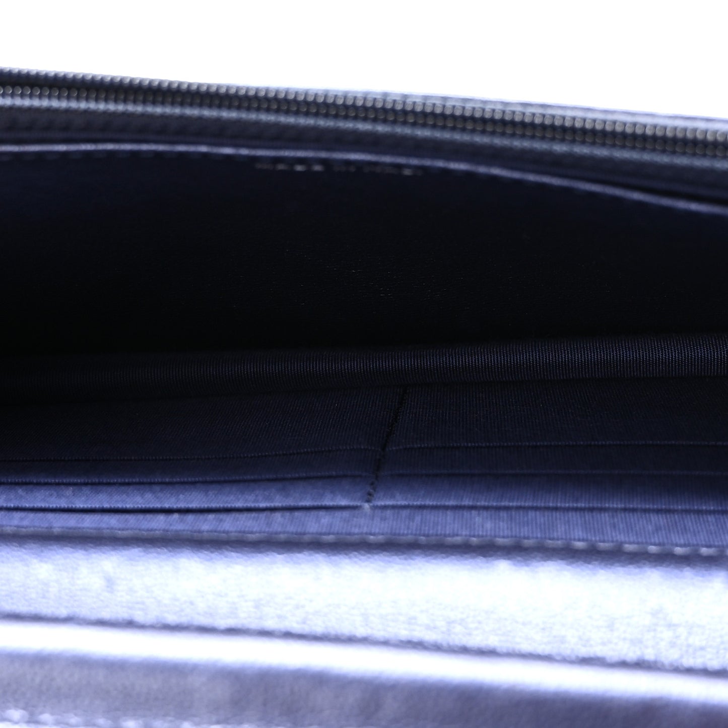Metallic Sheepskin Chevron Quilted Vintage Mademoiselle Wallet On Chain WOC Navy