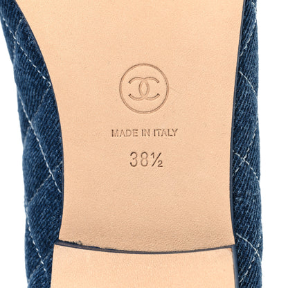 Chanel Washed Denim Quilted Cap Toe CC Ballerina Flats 38.5 Blue 8 of 10