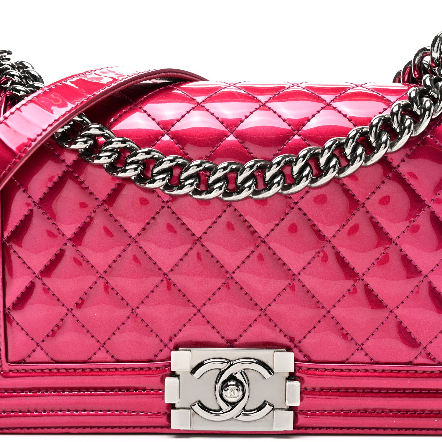 Chanel Metallic Patent Calfskin Quilted Medium Boy Flap Pink 8 of 10
