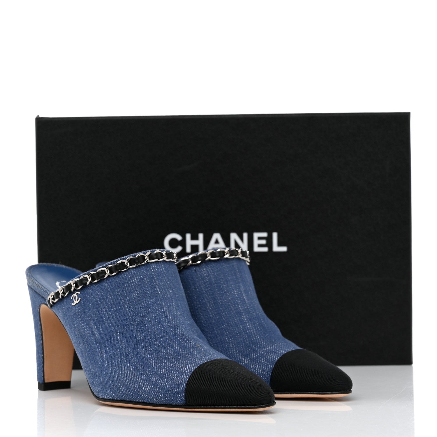Chanel Denim Cap Toe Chain Mule 36 Blue Black 9 of 9