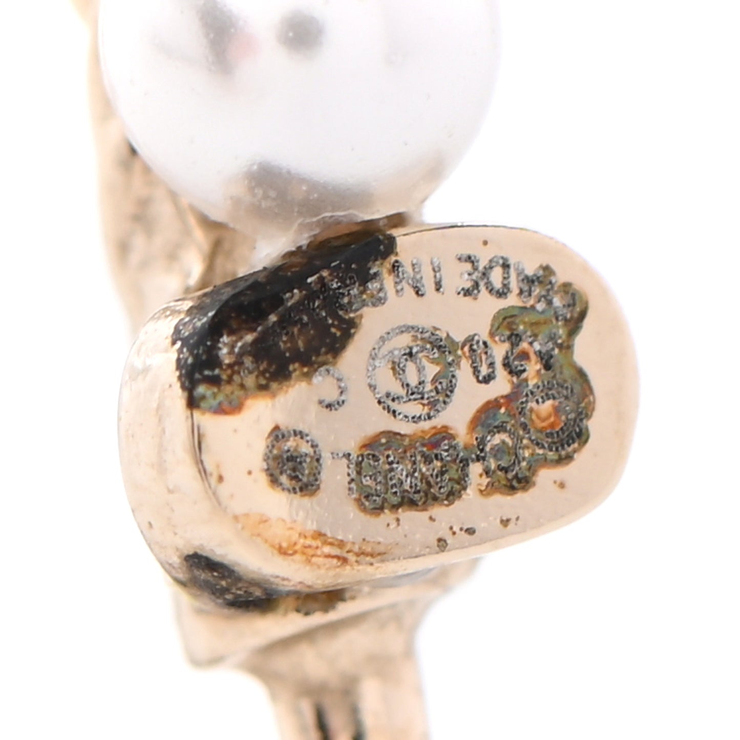 Pearl Charms CC Hoop Earrings Gold