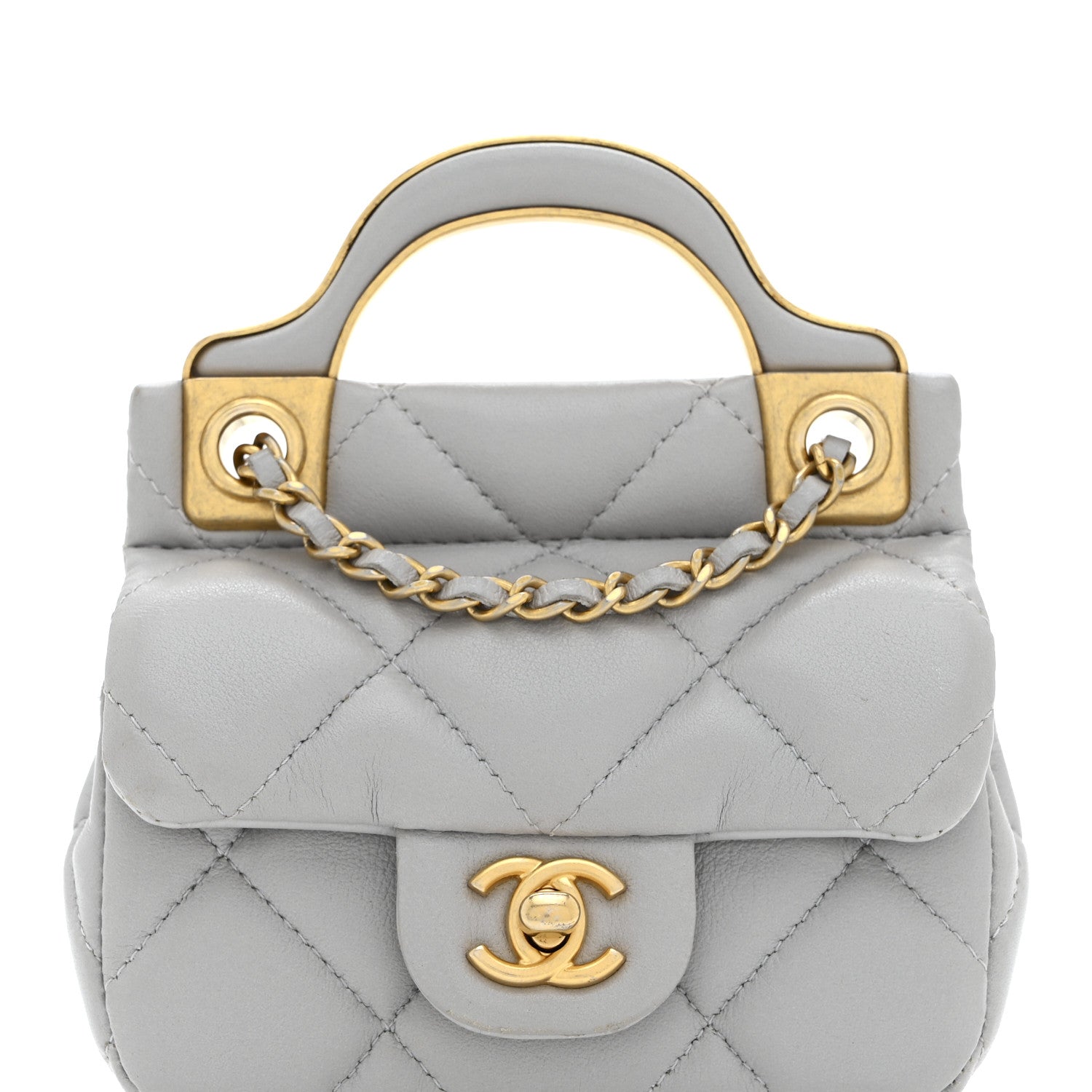 Chanel Calfskin Quilted Lady Handle Flap Card Holder With Chain Grey 9 of 13