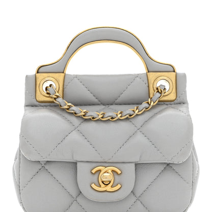 Chanel Calfskin Quilted Lady Handle Flap Card Holder With Chain Grey 9 of 13