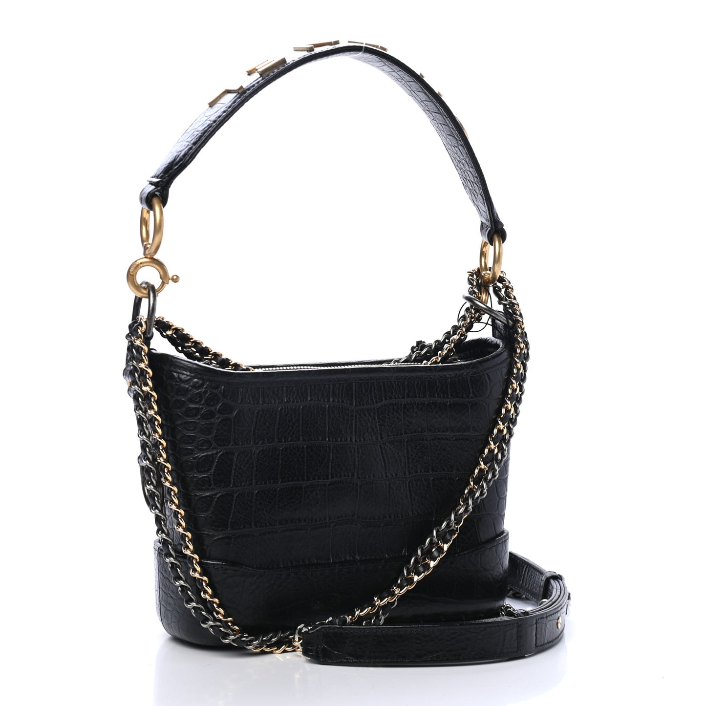 Calfskin Crocodile Embossed Small Gabrielle Cocodile Hobo Black