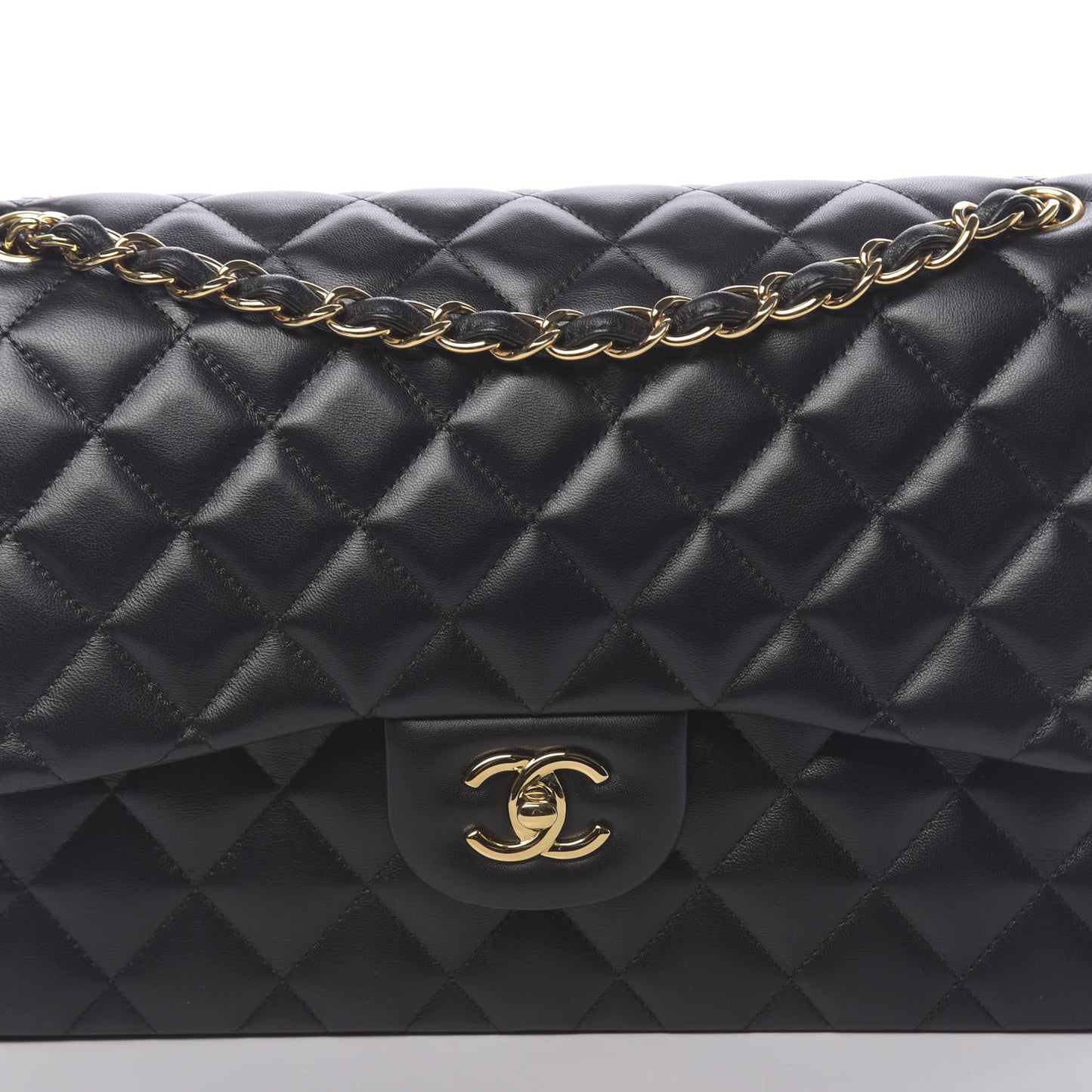 Lambskin Quilted Jumbo Double Flap Black