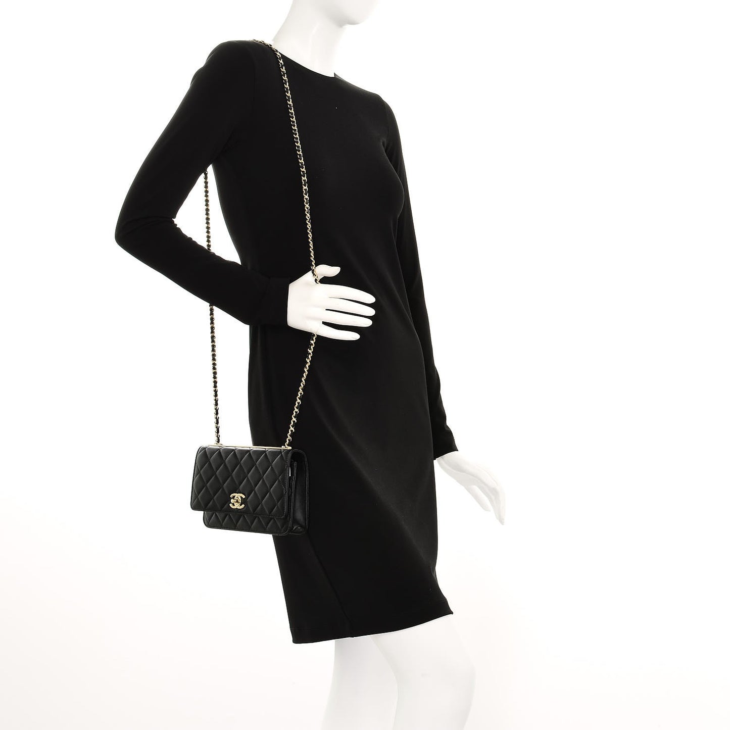 Lambskin Quilted Trendy CC Wallet On Chain WOC Black