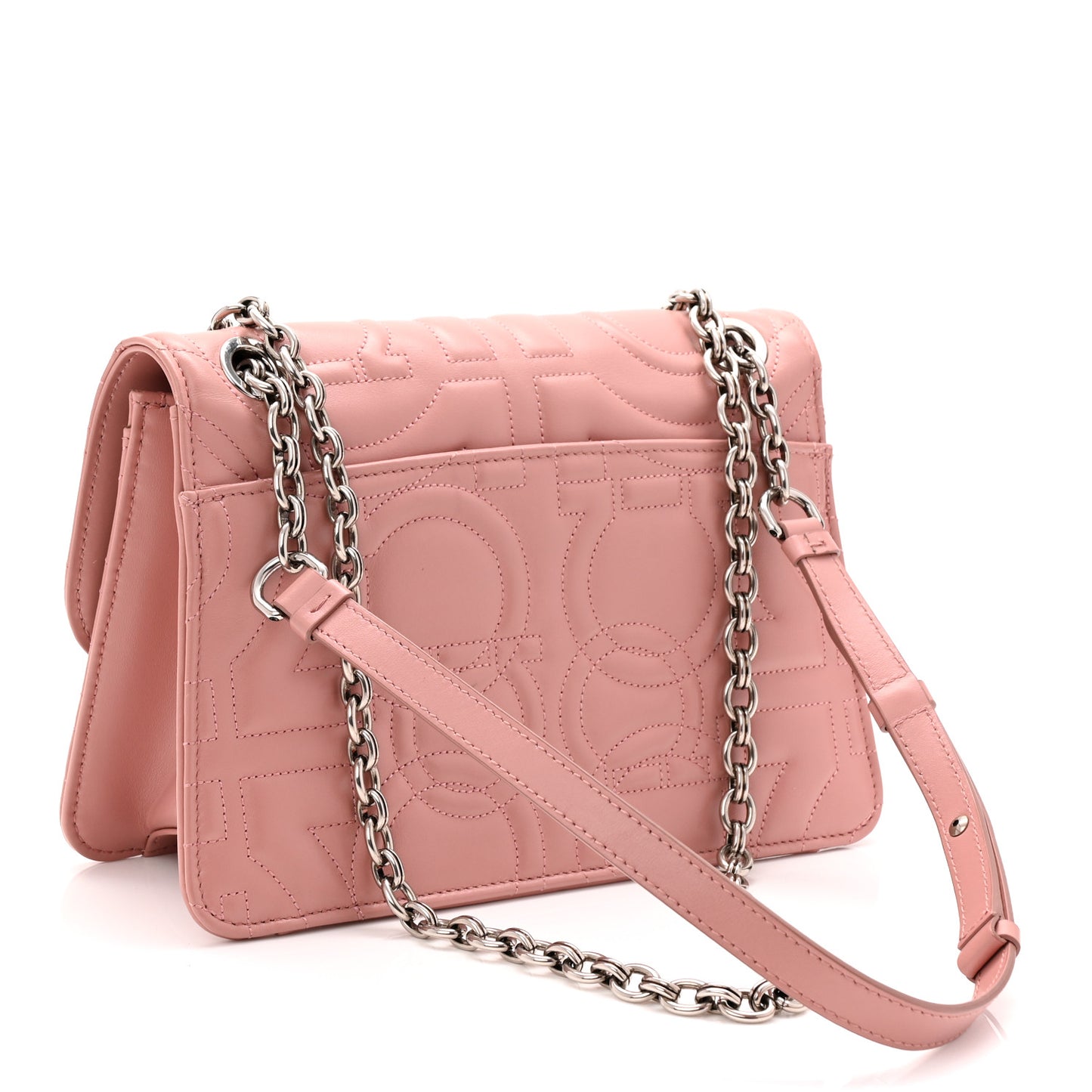 Calfskin Quilted Gancini Flap Bag Antique Rose