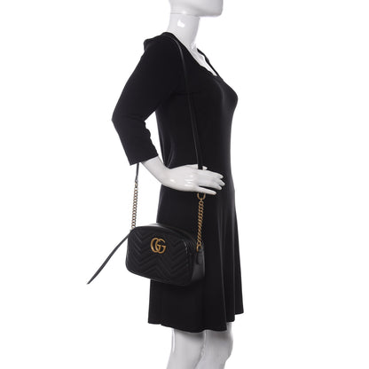 Gucci Calfskin Matelasse Small GG Marmont Chain Shoulder Bag Black 2 of 11