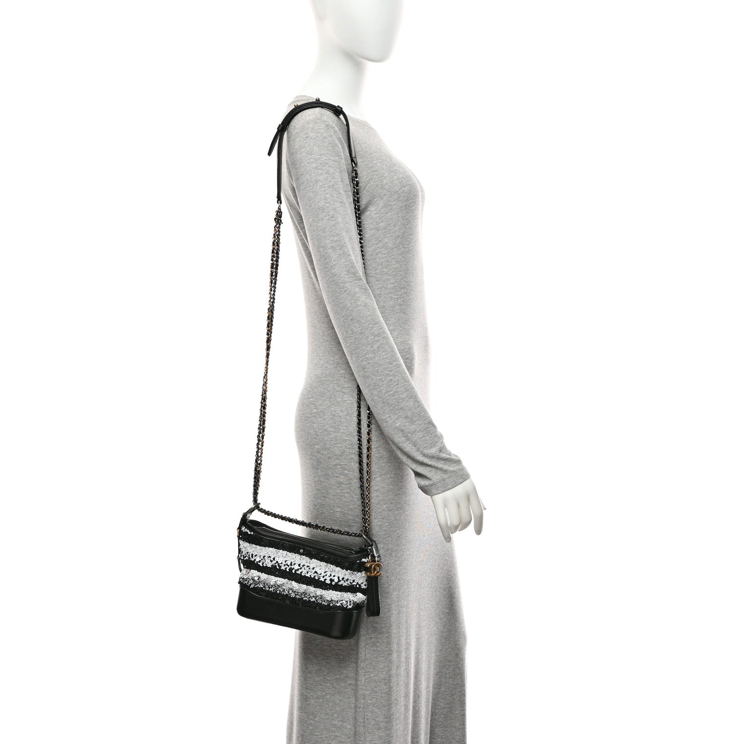 Chanel Sequin Calfskin Small Gabrielle Hobo Black White 2 of 10