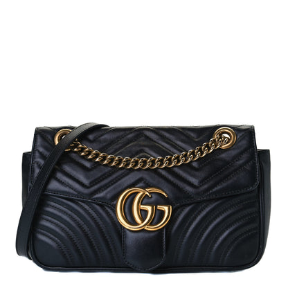 Gucci Calfskin Matelasse Small GG Marmont Shoulder Bag Black 1 of 15