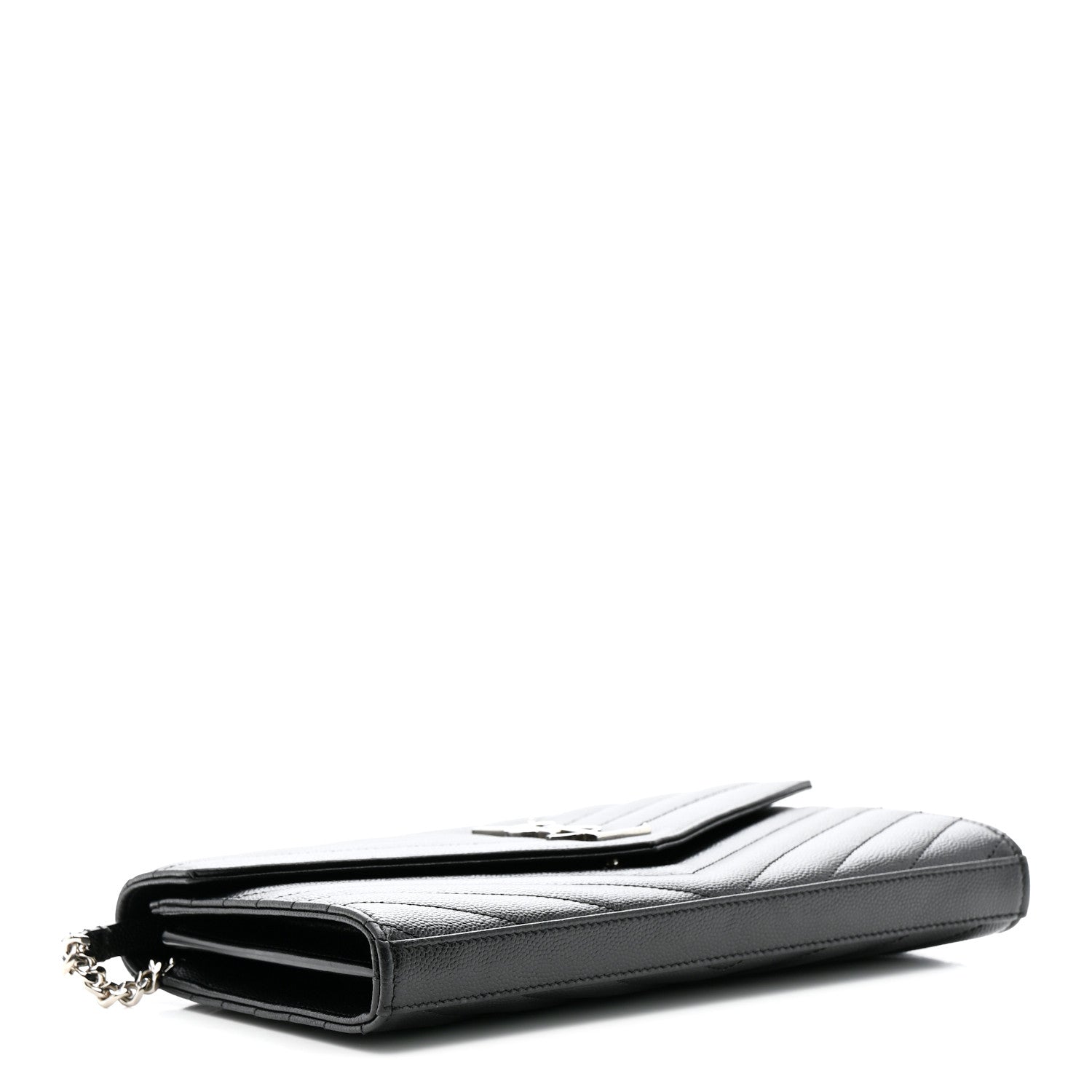 Saint Laurent Grain De Poudre Matelasse Chevron Monogram Chain Wallet Black 5 of 16