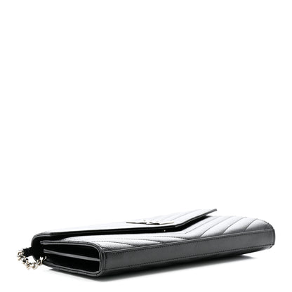 Saint Laurent Grain De Poudre Matelasse Chevron Monogram Chain Wallet Black 5 of 16