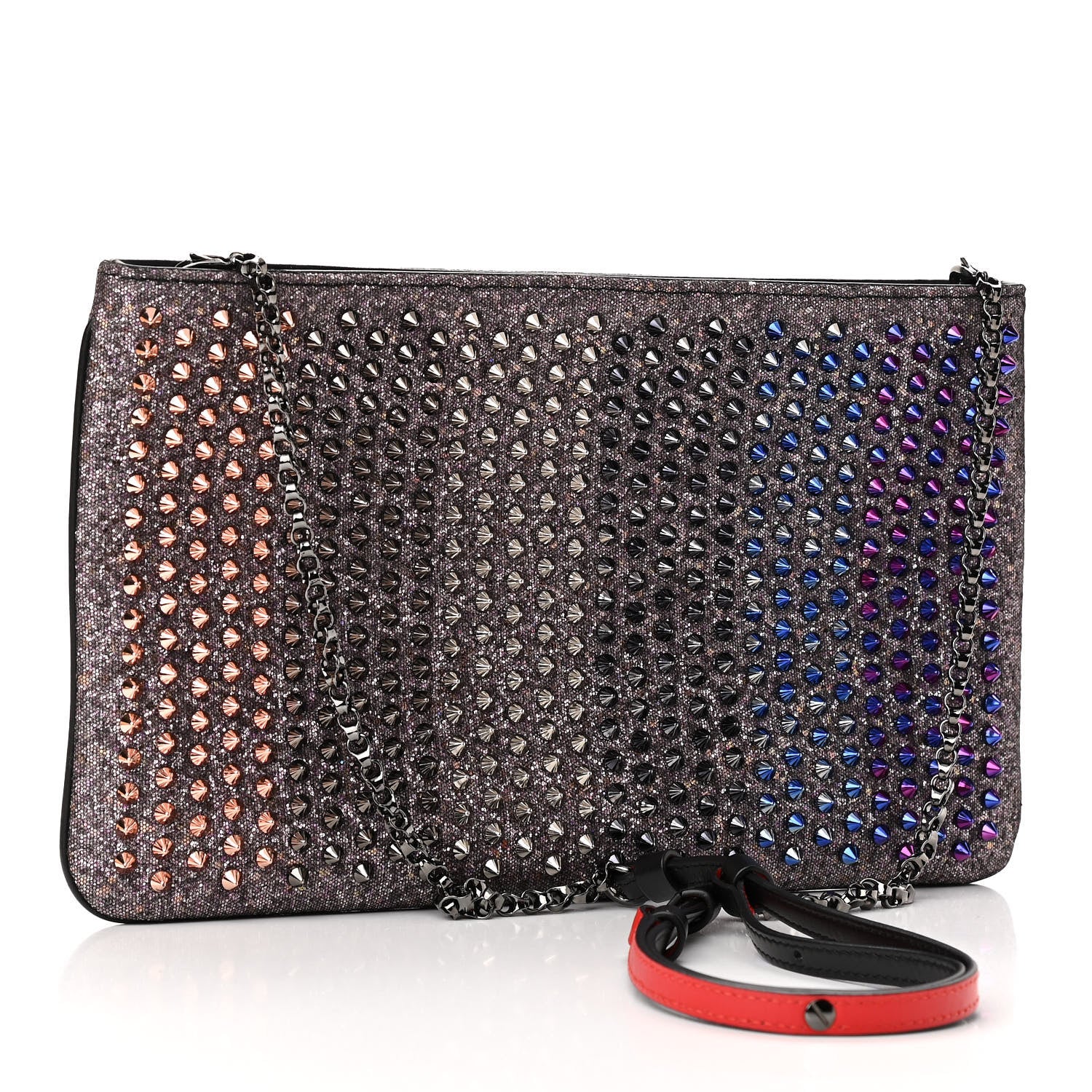 Christian Louboutin Glitter Calfskin Studded Loubiposh Chain Clutch Multicolor 2 of 9