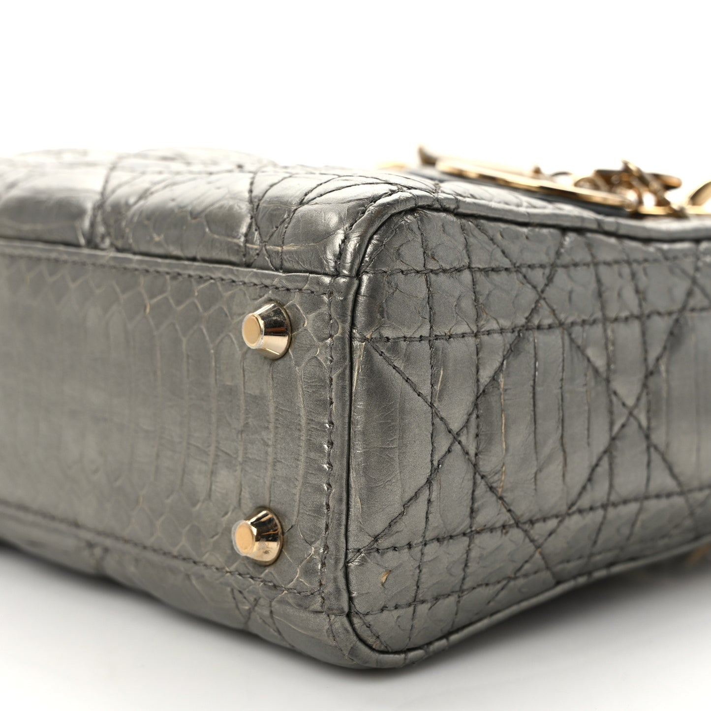 Metallic Snakeskin Cannage Mini Lady Dior Silver