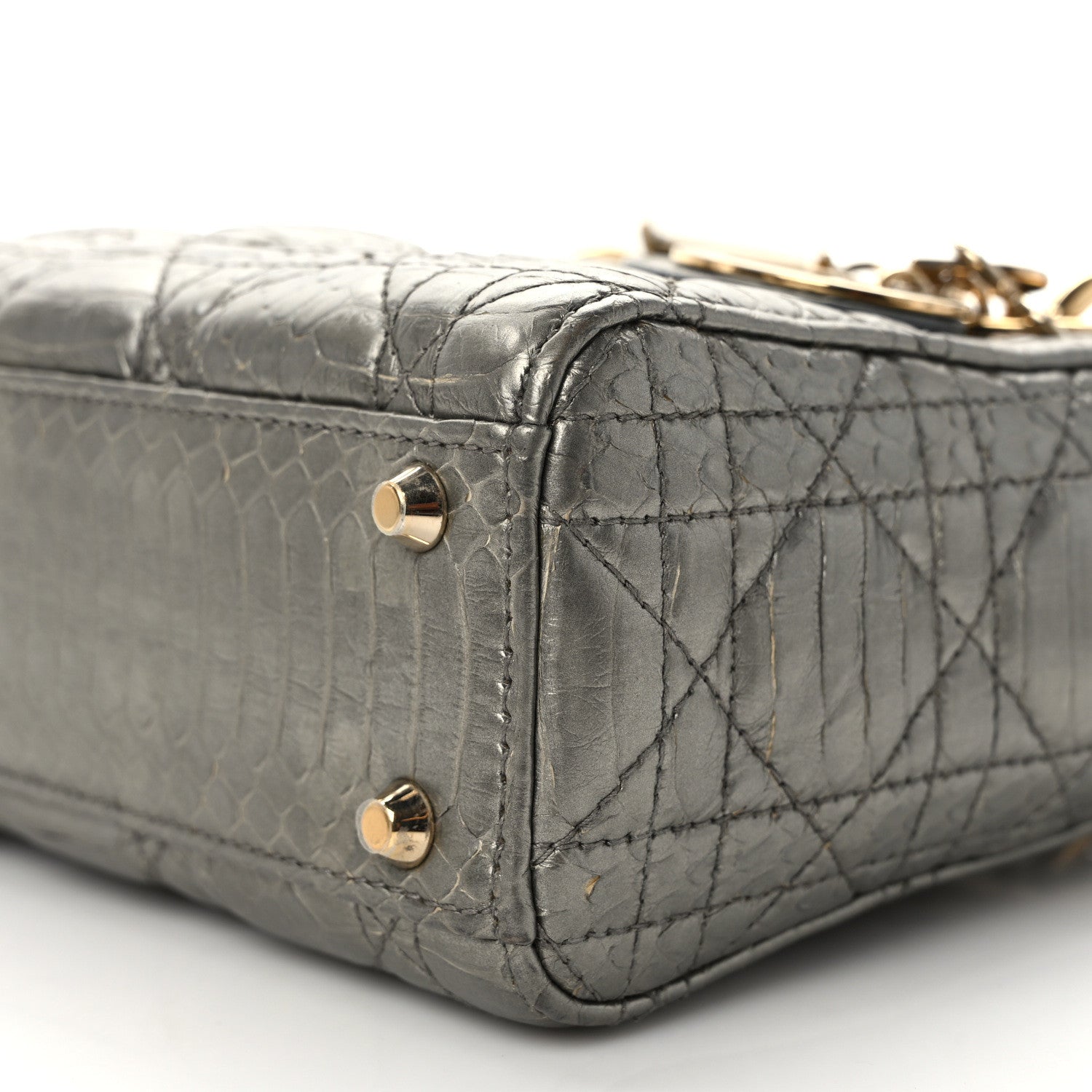 Christian Dior Metallic Snakeskin Cannage Mini Lady Dior Silver 10 of 14
