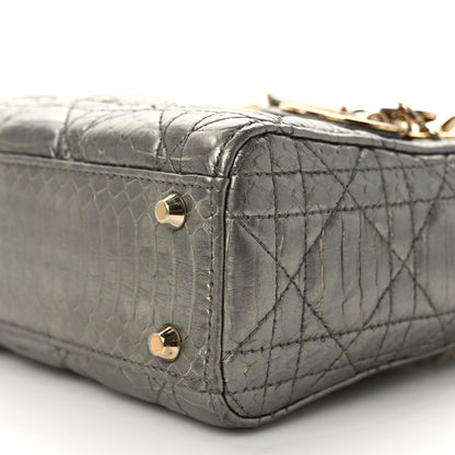 Christian Dior Metallic Snakeskin Cannage Mini Lady Dior Silver 10 of 14