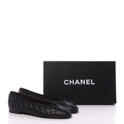 Chanel Aged Calfskin Quilted CC Cap Toe Ballerina Flats 37.5 Black 11 of 11