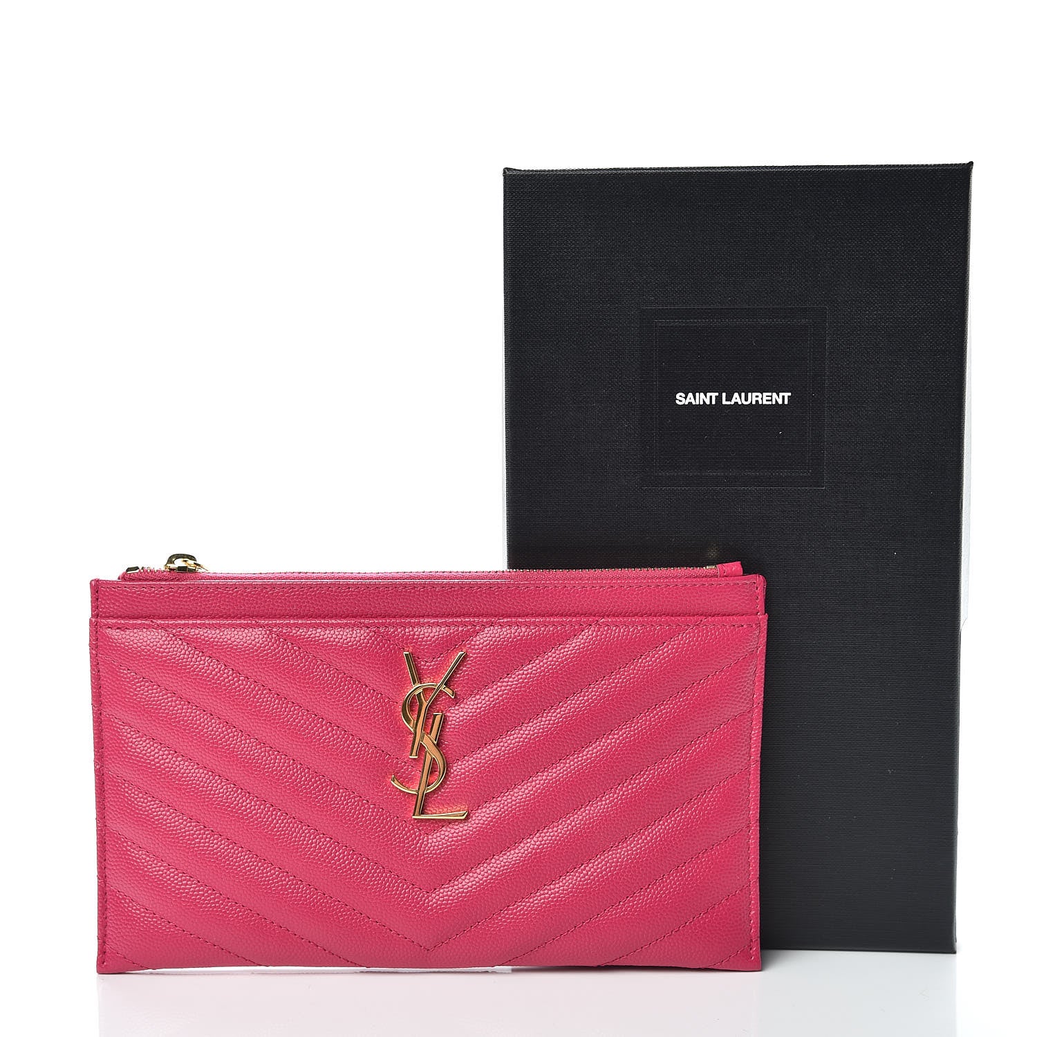 Saint Laurent Grain De Poudre Chevron Monogram Bill Pouch Fresh Fuxia 9 of 9