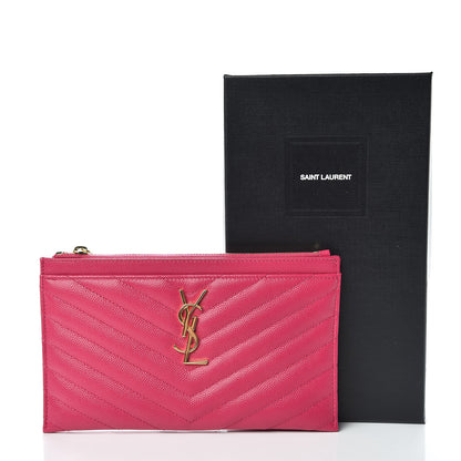 Saint Laurent Grain De Poudre Chevron Monogram Bill Pouch Fresh Fuxia 9 of 9