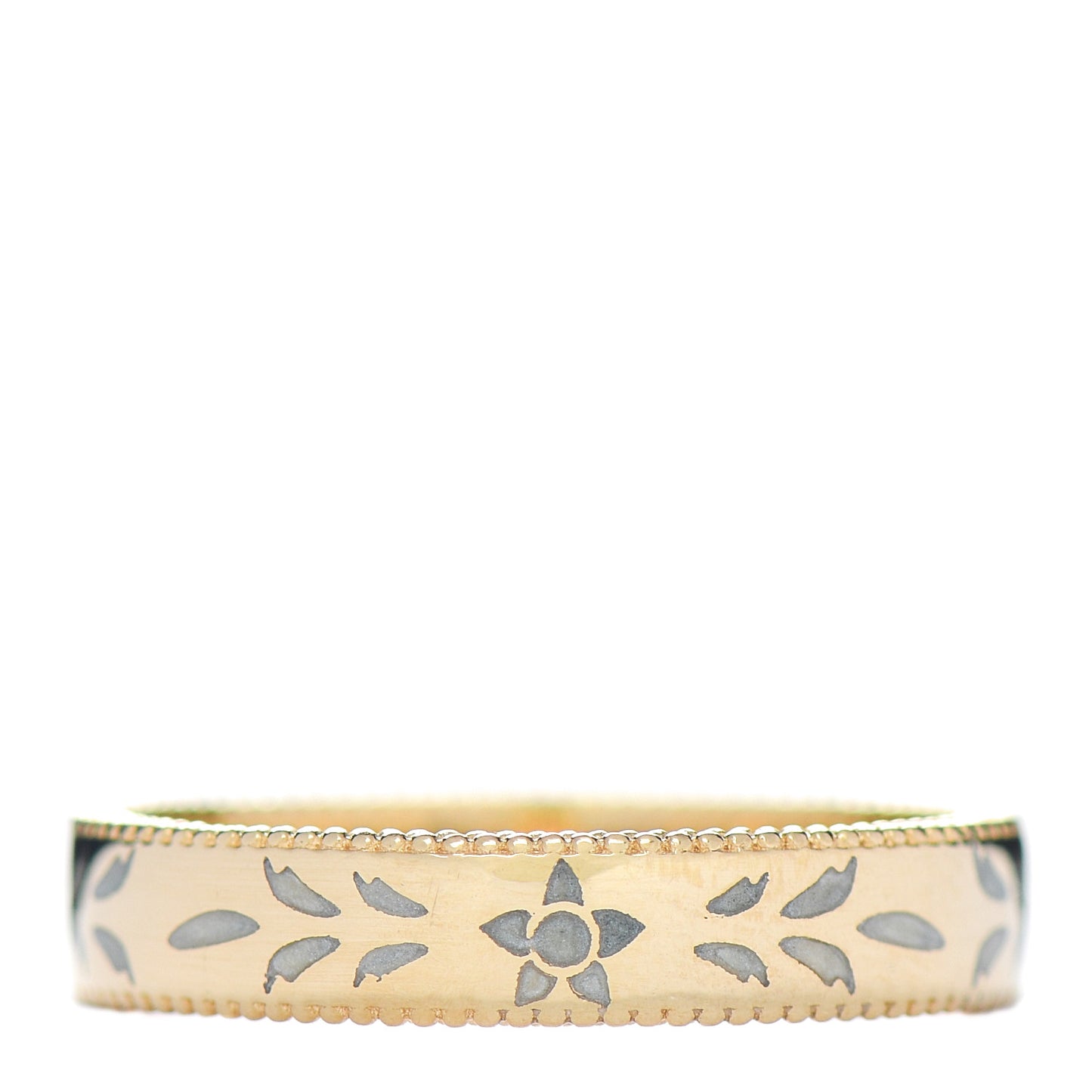 18K Yellow Gold Enamel 4mm Icon Blooms Band Ring 58 8.25