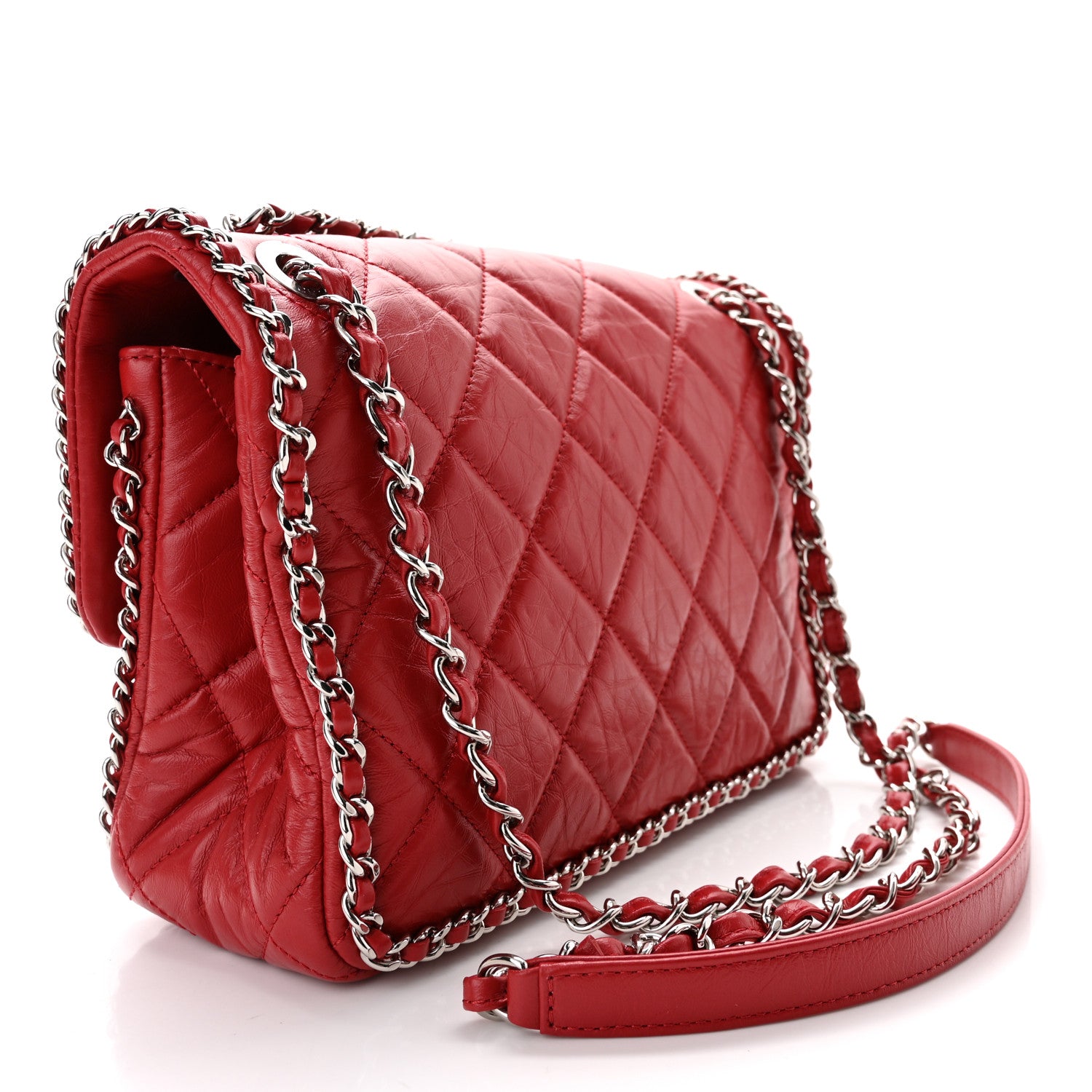 Chanel Crumpled Calfskin Medium Chain All Over Flap Red 3 of 11