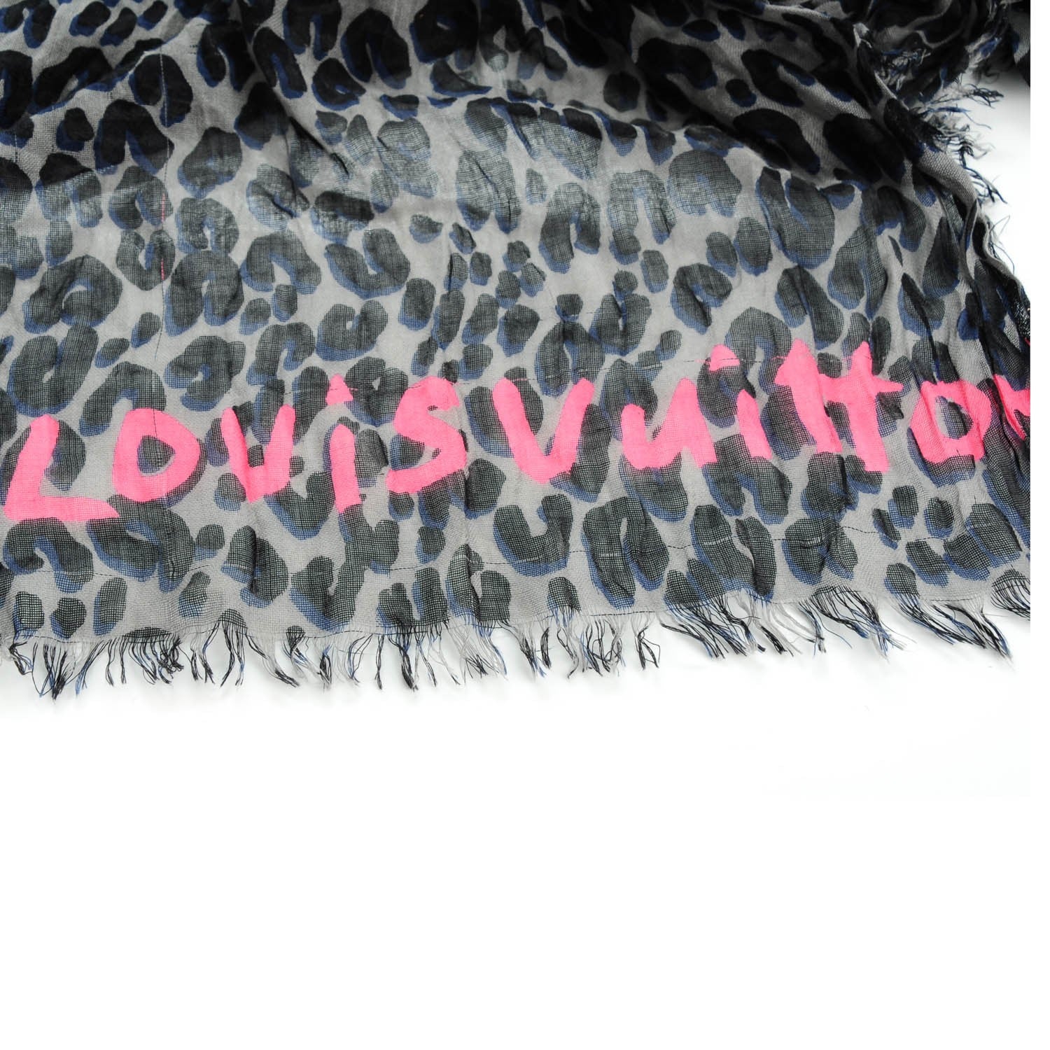 Louis Vuitton Cashmere Silk Leopard Stole Blue 3 of 5