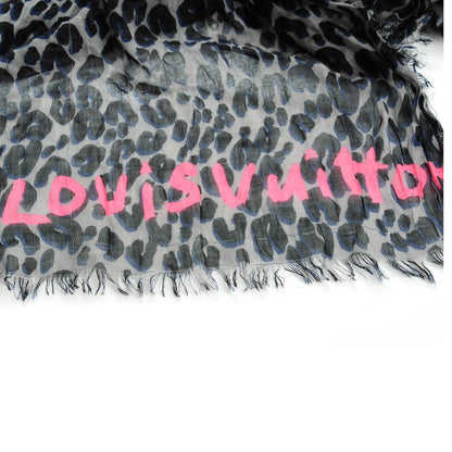 Louis Vuitton Cashmere Silk Leopard Stole Blue 3 of 5