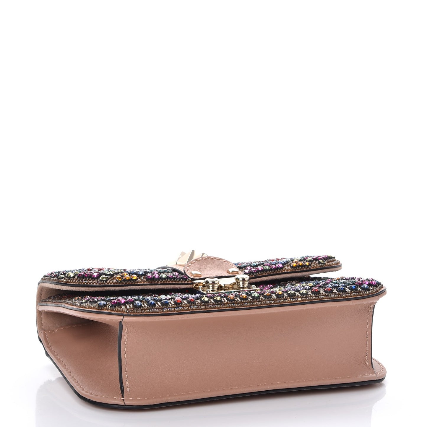 Vitello Crystal Embellished Small Glam Lock Rockstud Flap Multicolor