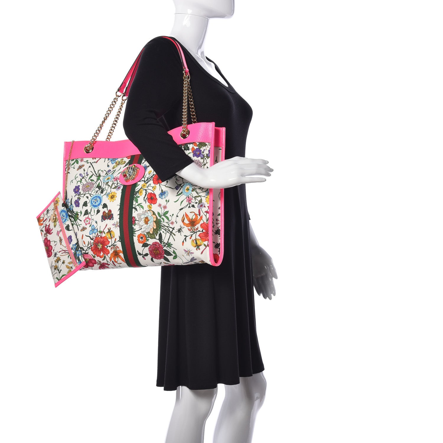 Gucci Canvas Flora Large Rajah Chain Tote White Multicolor Fuxia Fluo 3 of 11
