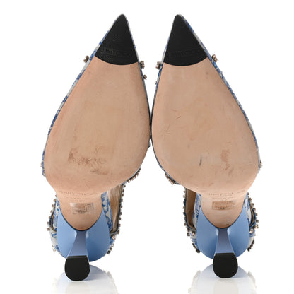 Jimmy Choo Silk Embellished Printed Kendrix 100 Ankle Booties 37 Blue 5 of 9