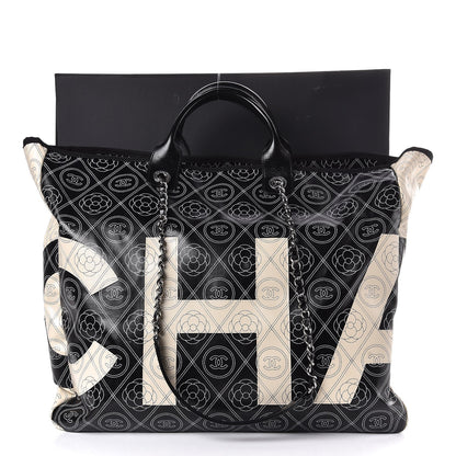 Chanel Coated Canvas Camellia Large Shopping Tote Black Beige 8 of 8