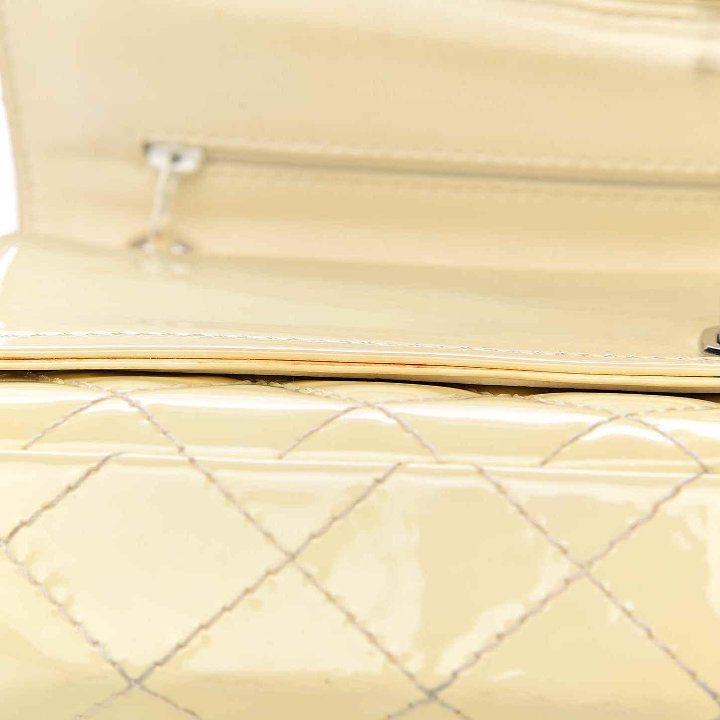Patent Quilted Medium Double Flap Ivory