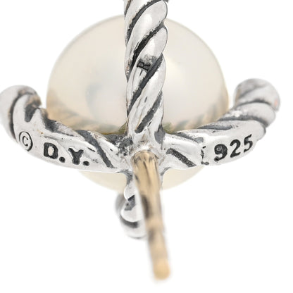 David Yurman Sterling Silver Diamond Cultured Pearl 6-6.5mm Cable Stud Earrings 4 of 4