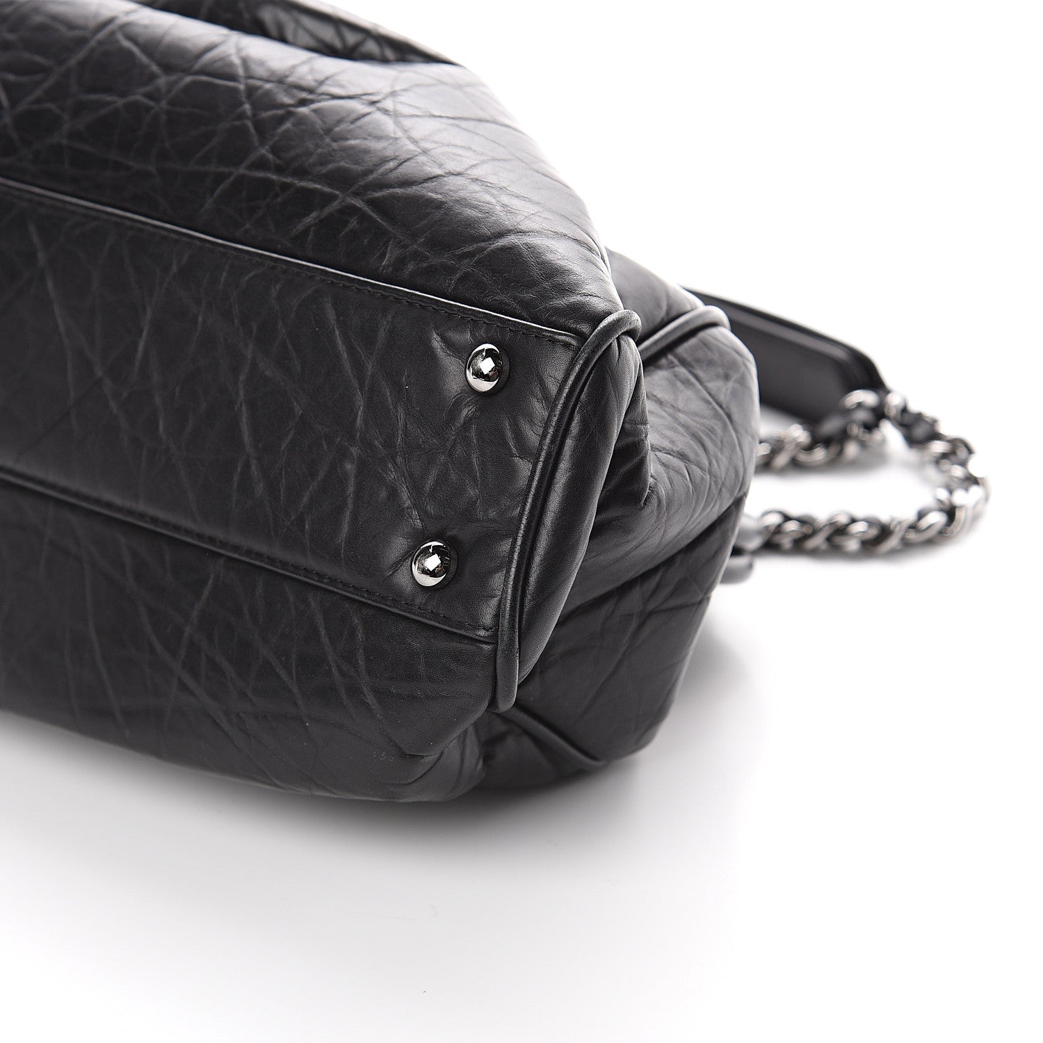 Chanel Distressed Lambskin Paris NY Framed Pleated Pouch Bag Black 9 of 9
