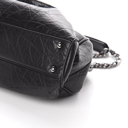 Chanel Distressed Lambskin Paris NY Framed Pleated Pouch Bag Black 9 of 9