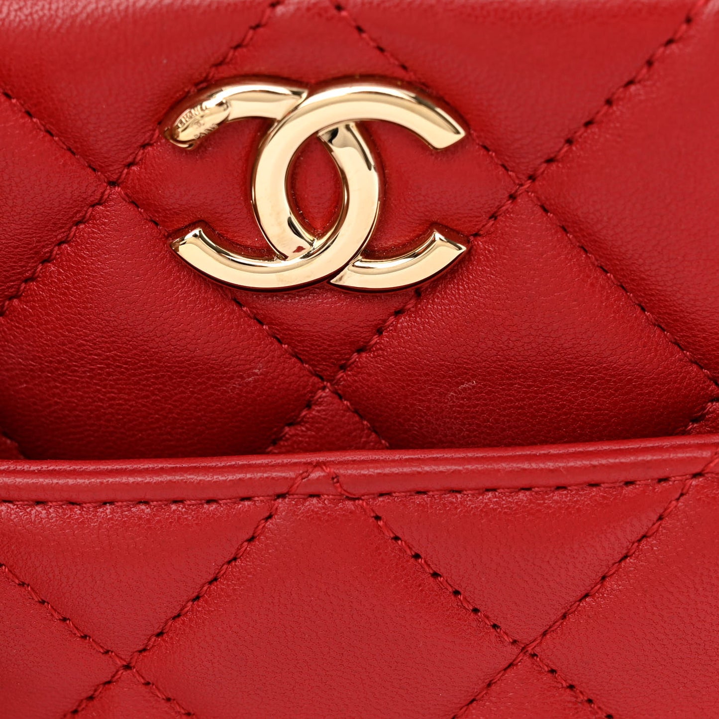 Lambskin Quilted Small Trendy CC Bowling Bag Red