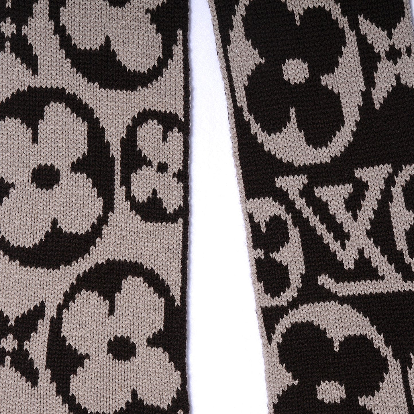 Monogram Knit Wool Fringe Scarf Ebene