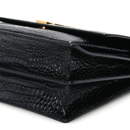 Saint Laurent Calfskin Crocodile Embossed Large Monogram Sunset Black 12 of 12