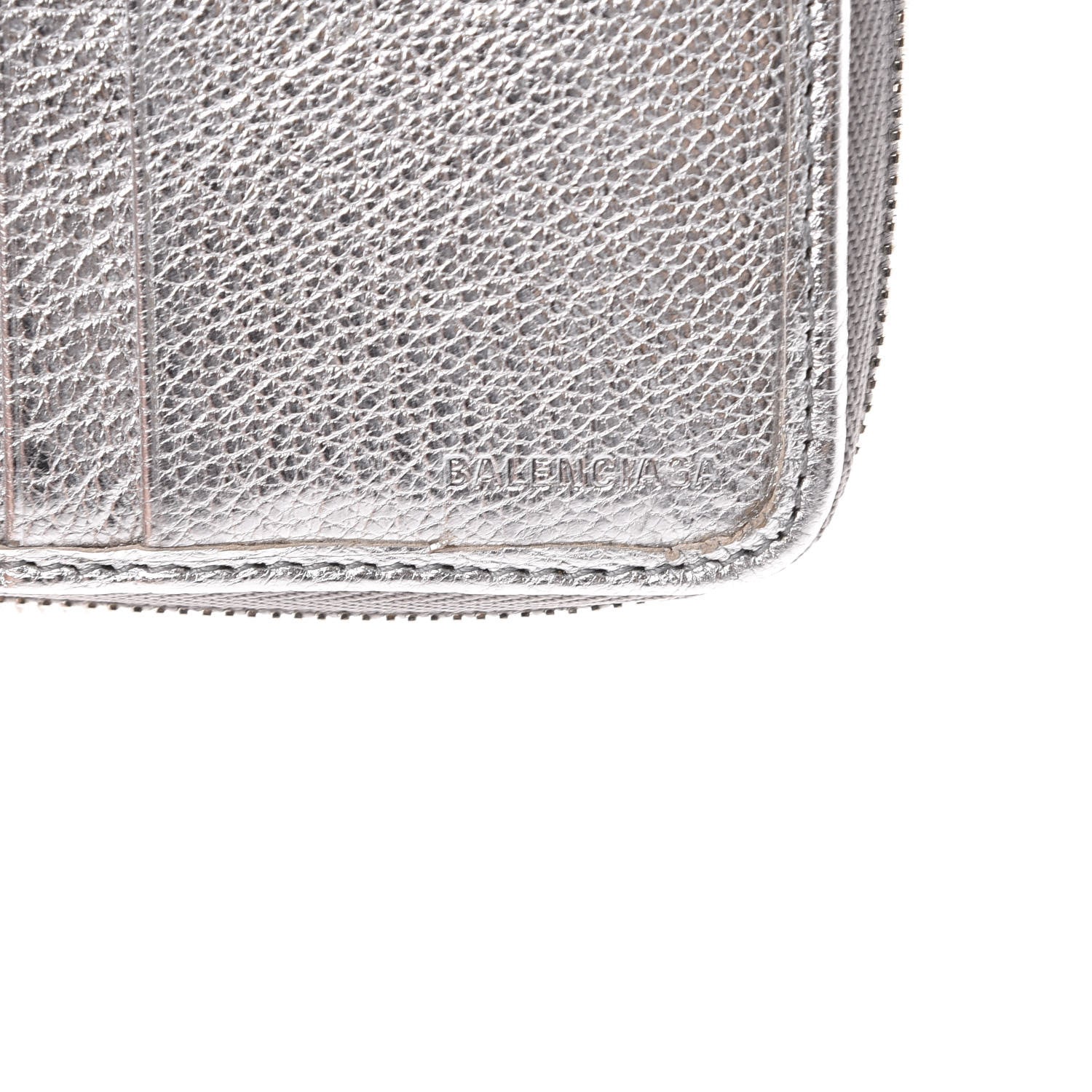 Balenciaga Metallic Goatskin Logo Everyday Multi Zip Wallet Argent Black 6 of 9