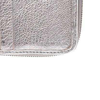 Balenciaga Metallic Goatskin Logo Everyday Multi Zip Wallet Argent Black 6 of 9
