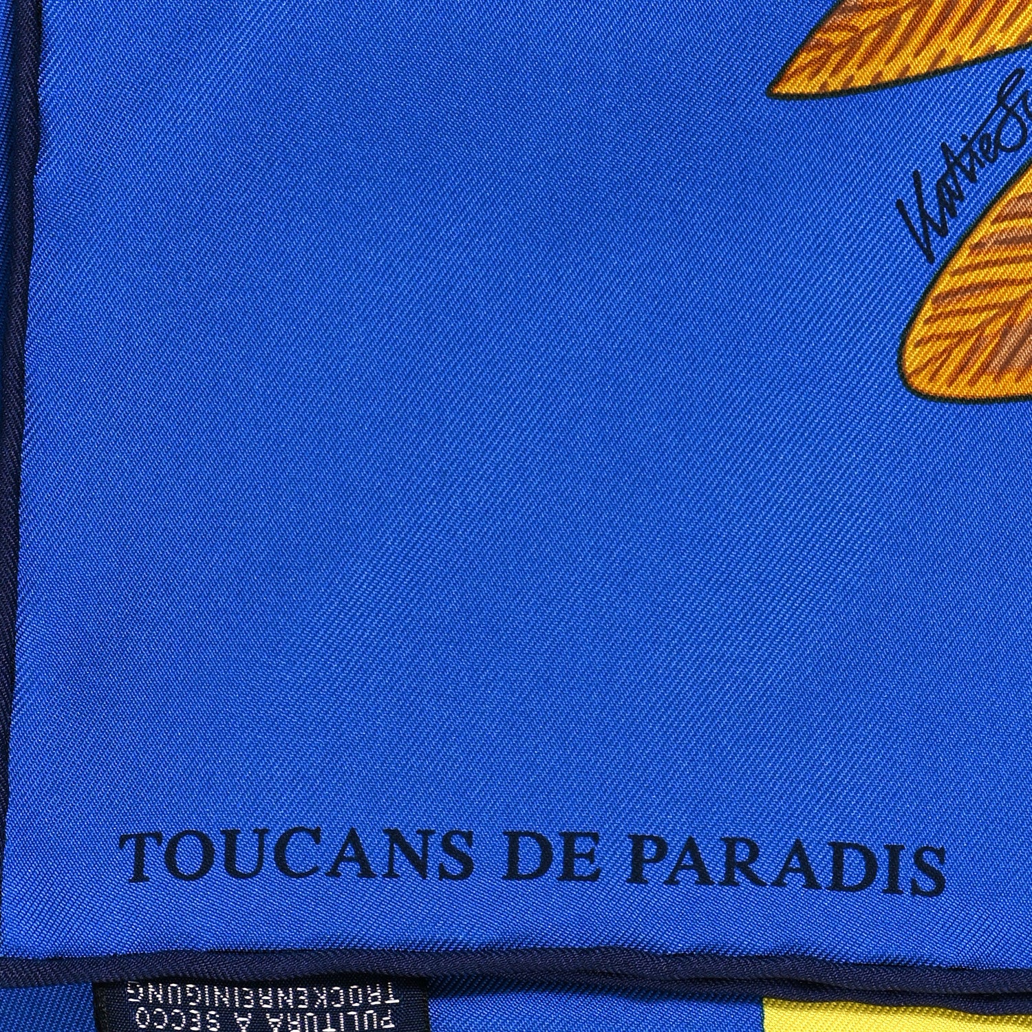 Hermes Silk Toucans De Paradis Scarf 90 Bleu Roy Jaune 5 of 6