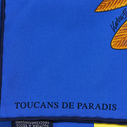 Hermes Silk Toucans De Paradis Scarf 90 Bleu Roy Jaune 5 of 6