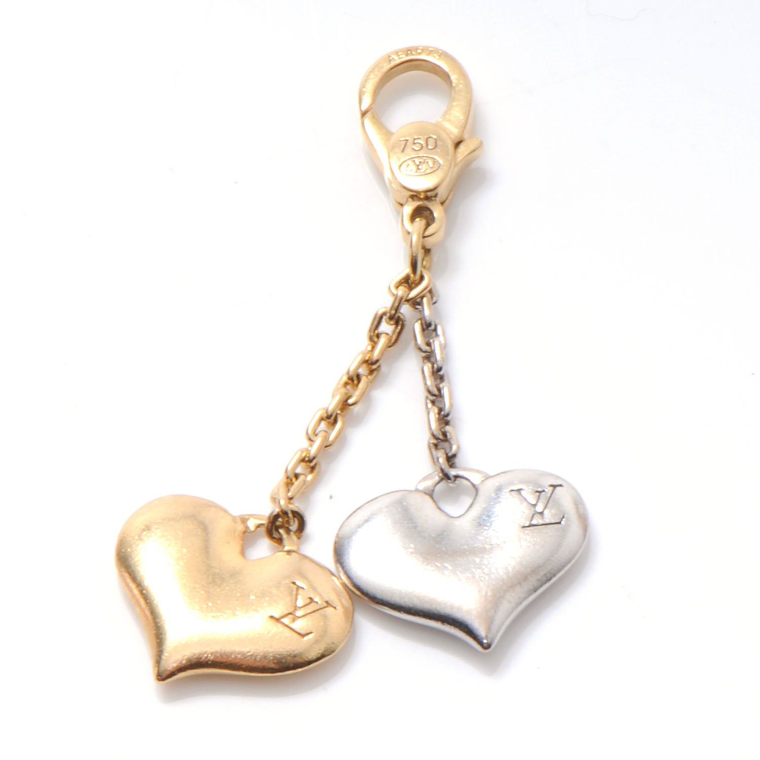 Louis Vuitton 18K Yellow White Gold Two Heart Monogram Charm 2 of 3