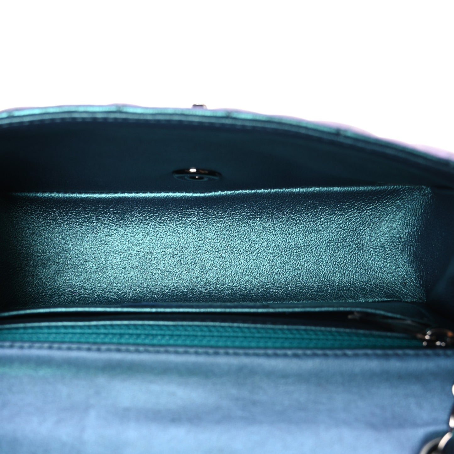 Iridescent Lambskin Quilted Mini Rectangular Flap Turquoise